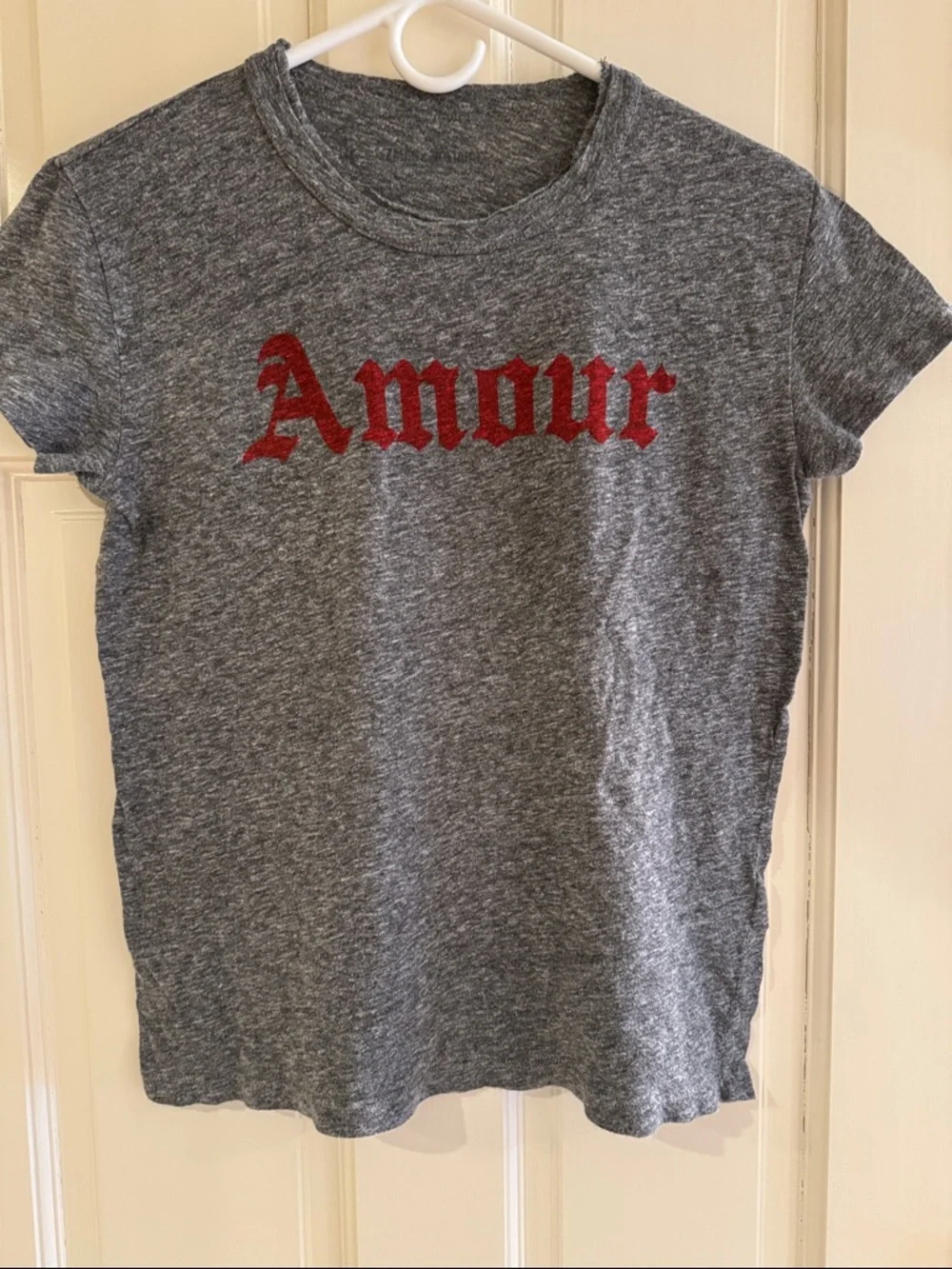 Zadig & Voltaire Grey Tee with Red "Amour" Script - Picture 1 of 3